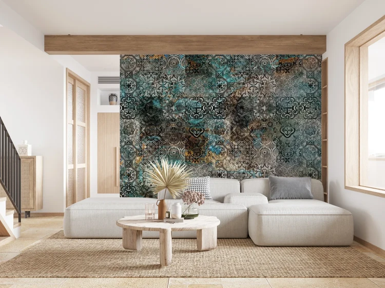 ekskluzywna-fototapeta-wzór-marokański-z-rdza-i-turkusami-do-wnetrz-frudizajn