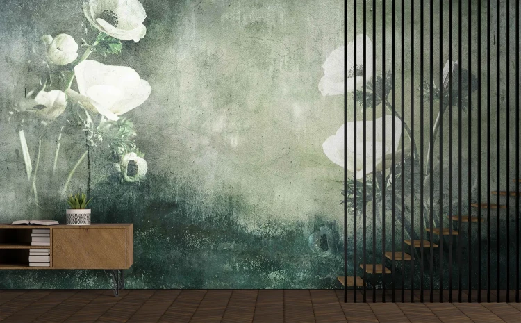 tapeta-z-bialymi-kwiatami-i-zielonym-tlem-do-biura-valare-exclusive-fru-dizajn