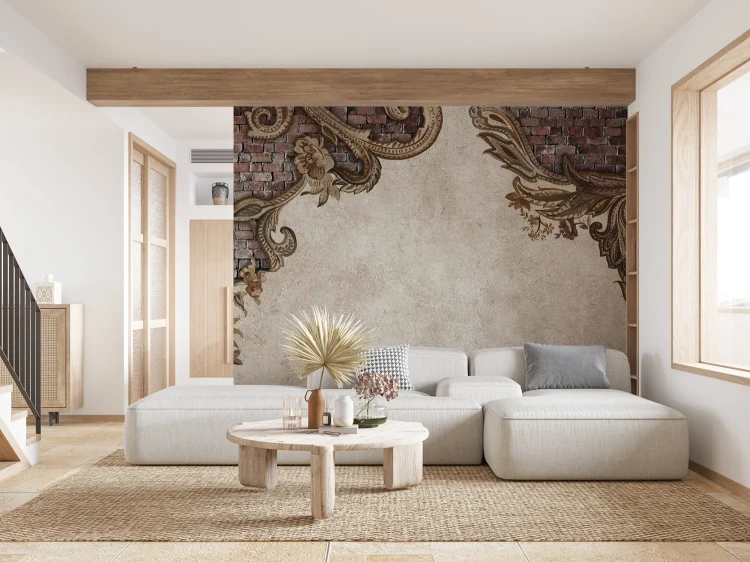 mural-na-sciane-z-barokowa-ramą-i-ceglanym-tlem-valare-exclusive-frudizajn