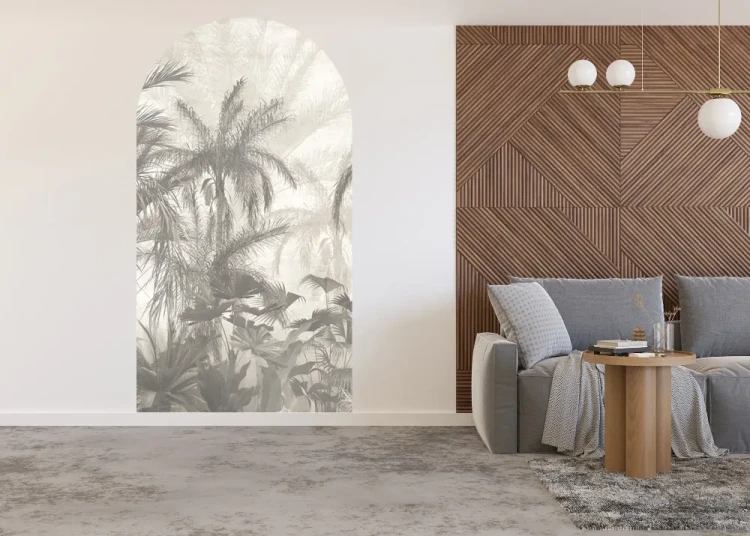 designerski-luk-scienny-palmy-w-sepii-do-salonu-frudizajn