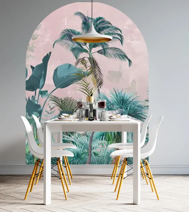 naklejka-scienna-luk-palmy-na-rozowym-tle-do-wnetrz-frudizajn