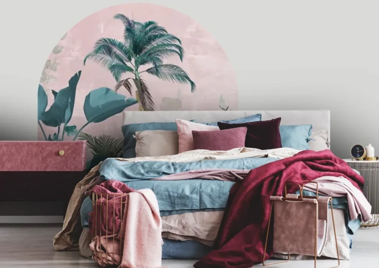 dekoracyjna-naklejka-scienna-luk-palmy-rozowe-tlo-do-sypialni-frudizajn