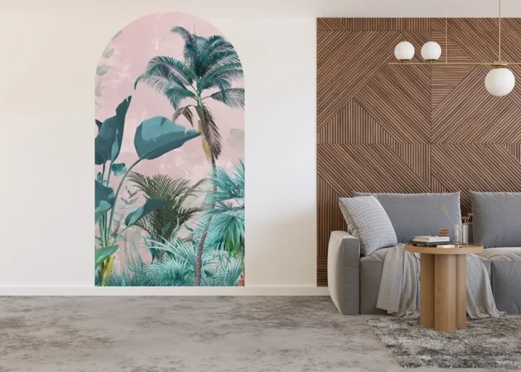 tapeta-scienna-luk-palmy-rozowe-tlo-do-biura-frudizajn