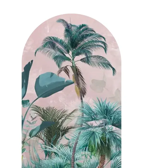 tropikalna-naklejka-scienna-luk-palmy-na-rozowym-tle-do-sypialni-frudizajn