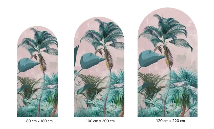 artystyczna-naklejka-scienna-luk-palmy-rozowe-tlo-do-salonu-frudizajn