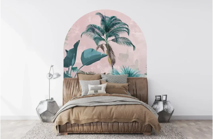 tapeta-scienna-luk-palmy-rozowe-tlo-do-loftu-frudizajn