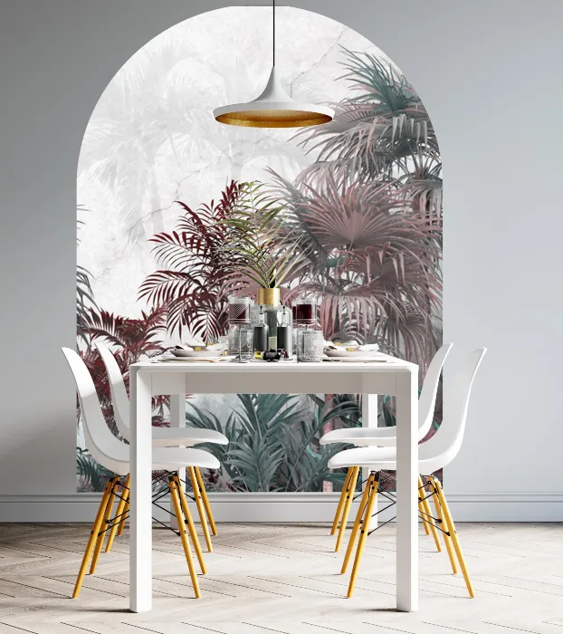 luk-scienny-z-tropikalnymi-palmami-w-czerwieni-do-przedpokoju-frudizajn