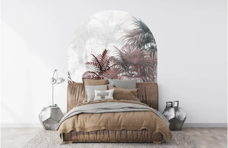 naklejka-scienna-luk-egzotyczne-palmy-w-czerwieni-do-jadalni-frudizajn